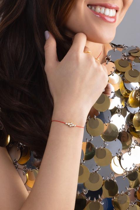 Bracelet fil avec 6 diamants 0.40 carat en serti clos or rose - Redline - 0++