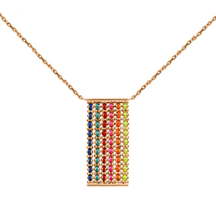 Collier Chaîne Aurore Boréale Or Rose Rectangle - Redline - 0++
