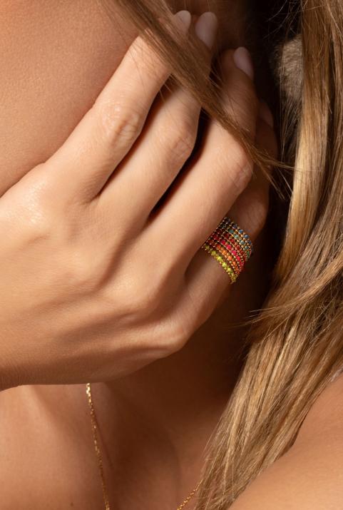 Bague chaîne or jaune entrelacée de fil - Redline - 0++
