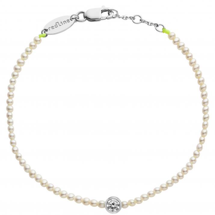 Bracelet fil avec des petites perles d'eau douce et 1 diamant 0.10 carat en serti clos or blanc - Redline - 0++