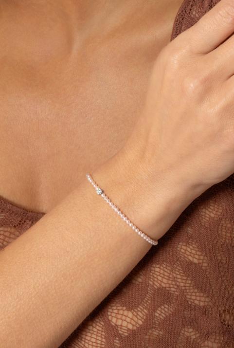 Bracelet fil avec perles et diamant en serti invisible or blanc - Redline - 0++