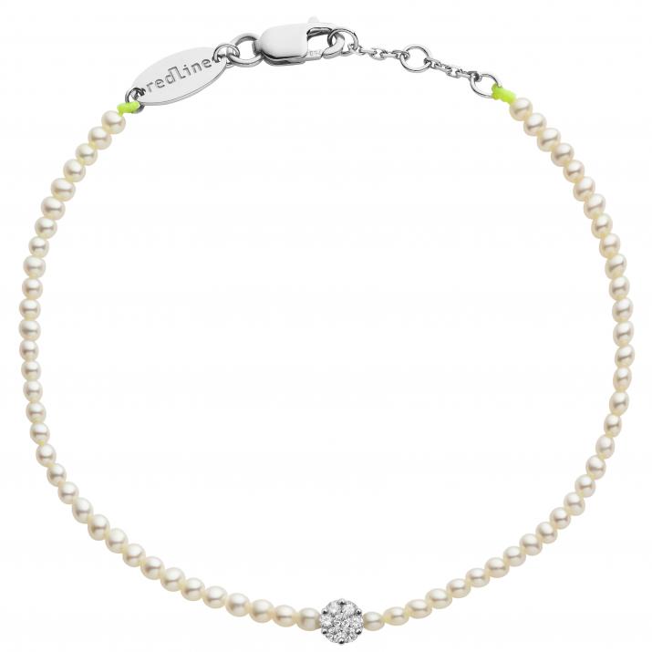 Bracelet fil avec perles et diamant en serti invisible or blanc - Redline - 0++