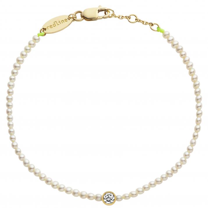 Bracelet enfant perles et diamant 0.05 carat en serti clos or jaune - Redline - 0++