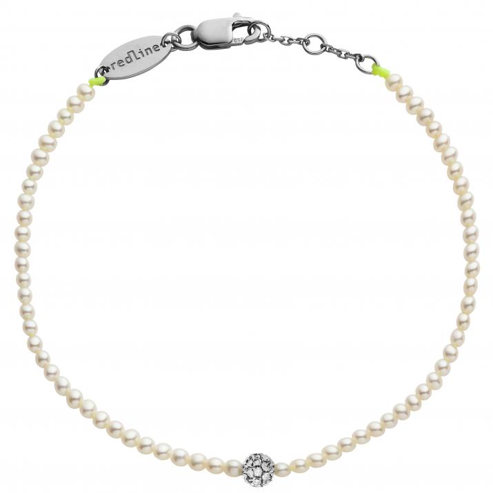 Bracelet fil avec des petites perles d'eau douce et une boule incrustée de diamants 0.19 carat or noir - Redline - 0++