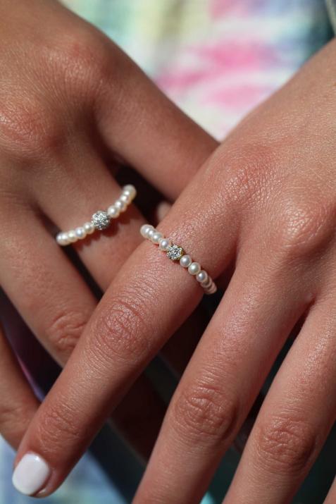 Bague avec perles et diamant en serti invisible or jaune - Redline - 0++