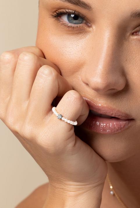 Bague avec perles et diamant en serti invisible or noir - Redline - 0++