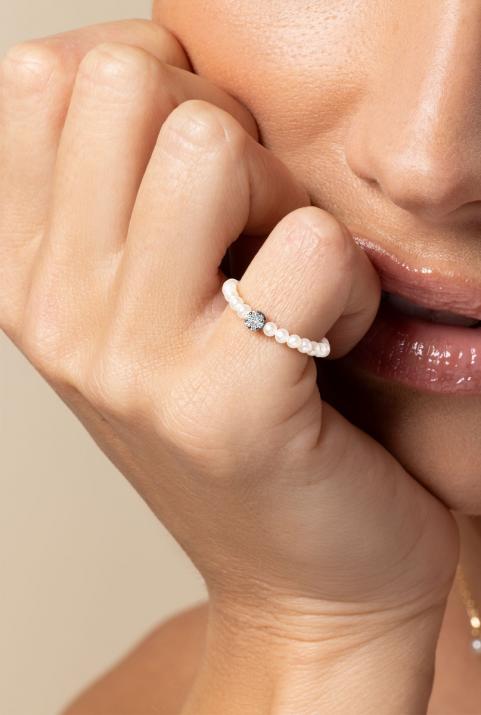 Bague avec perles et diamant en serti invisible or noir - Redline - 0++