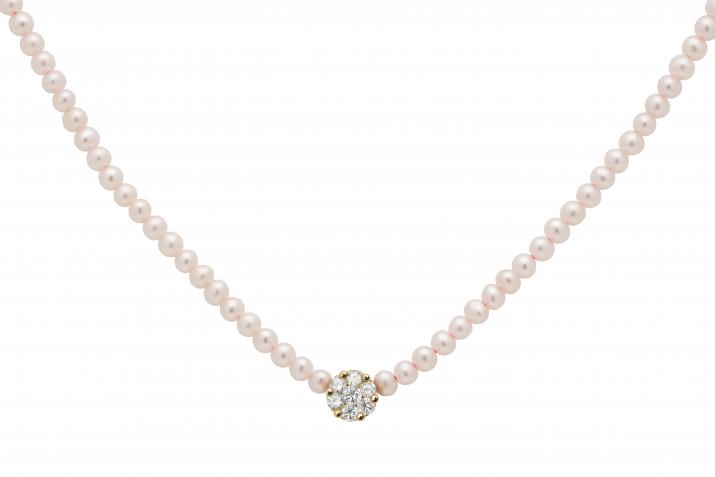 Collier avec perles et diamant en serti invisible or jaune - Redline - 0++