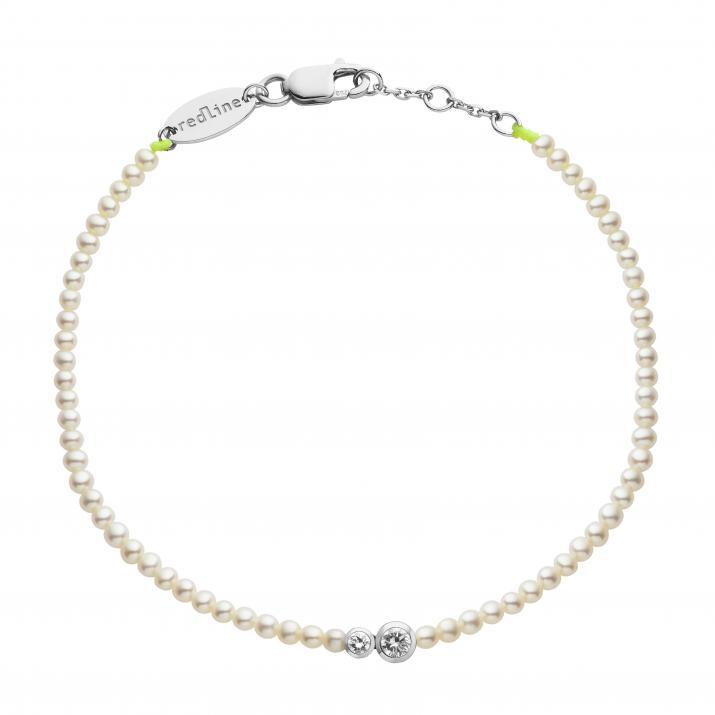 Bracelet en perle S avec 2 diamants 0.15 ct or blanc - Redline