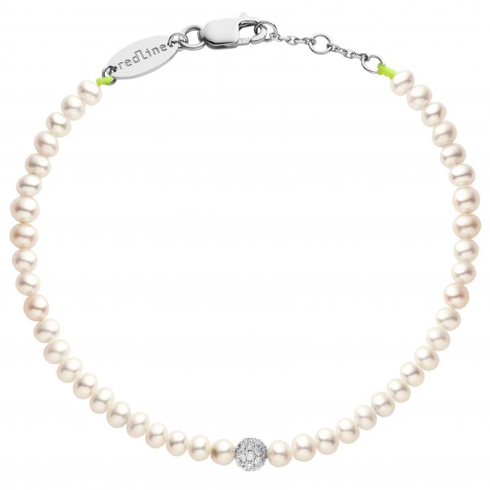 Bracelet en perle M boule pavé diamant or blanc - Redline - 0++