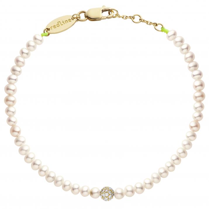 Bracelet en perle M boule pavé diamant or jaune - Redline - 0++