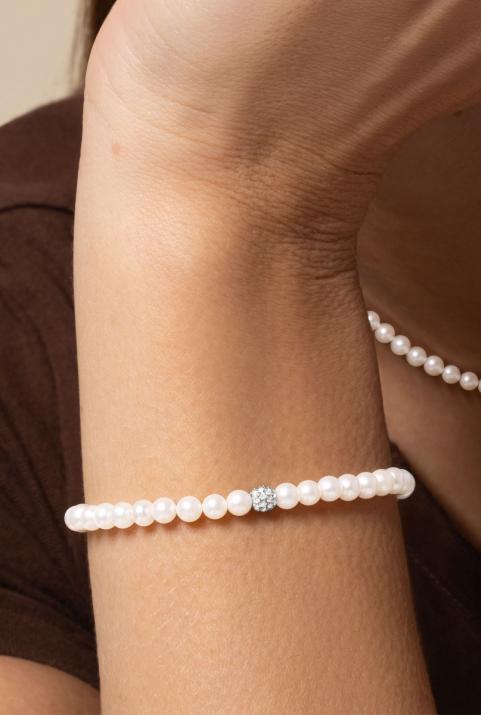 Bracelet en perle L boule pavé diamant or blanc - Redline - 0++