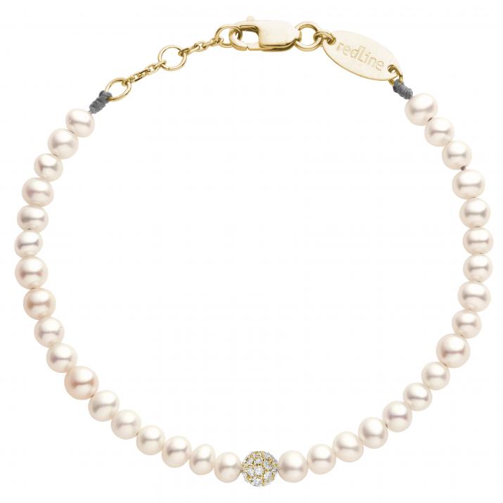 Bracelet en perle L boule pavé diamant or jaune - Redline - 0++