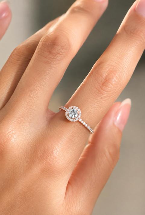 Bague jonc avec diamant en serti griffe or rose - Redline - 0++