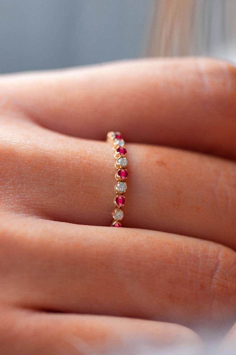 Bague T54 Plaquée Or 18K Avec Rubis Et Cristaux CZ - Marque Dolly-Bijoux - Joaillerie Pour Femme - Neuf Avec étiquette