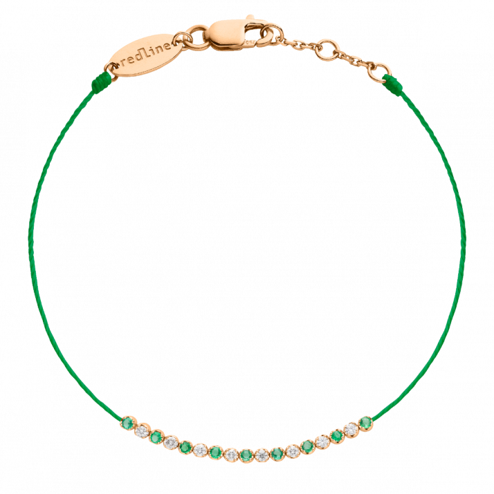 Bracelet fil émeraudes et diamants en serti griffe or rose - Redline - 0++