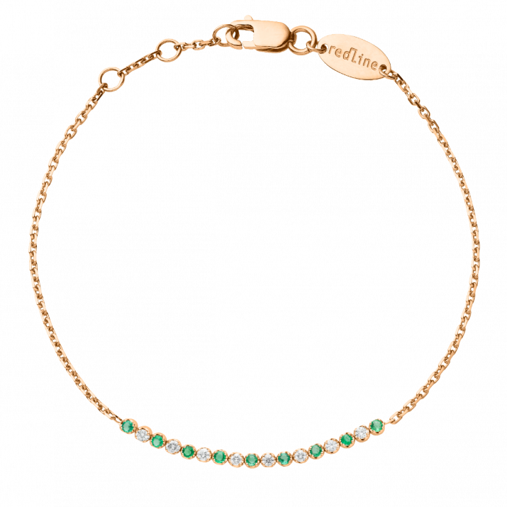 Bracelet chaîne émeraudes et diamants en serti griffe or rose - Redline - 0++