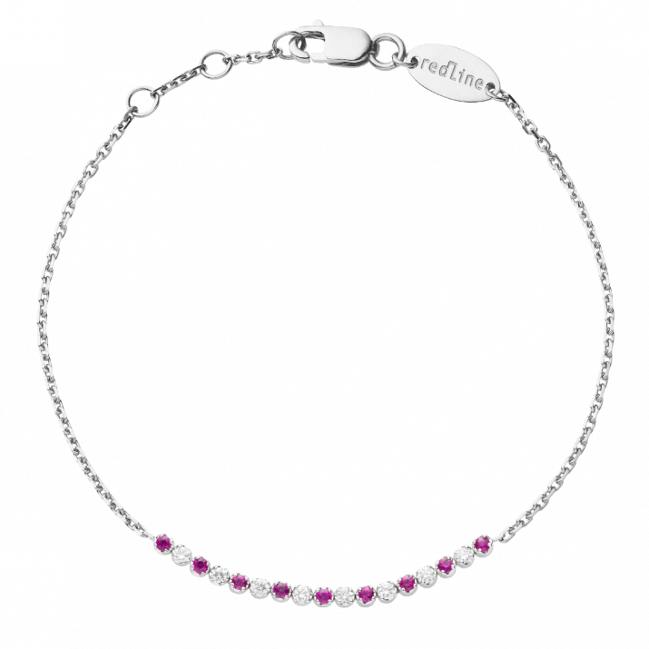 Bracelet chaîne rubis avec diamants en serti griffe or blanc - Redline - 0++
