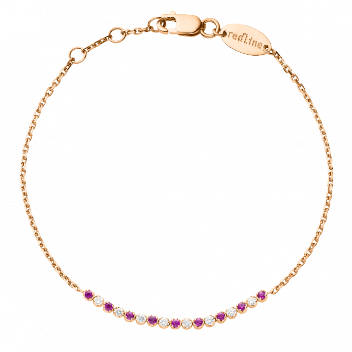 Bracelet chaîne rubis avec diamants en serti griffe or rose - Redline - 0++