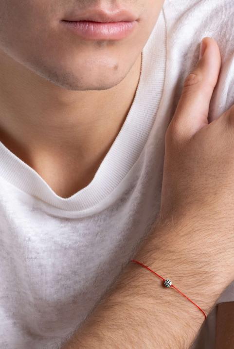 Bracelet homme fil avec diamants noirs 0.19 carat en serti griffe or blanc - Redline - 0++