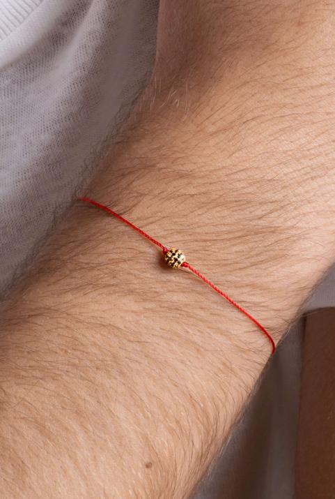 Bracelet fil homme en or rose 18K avec boule sertie de diamants noirs 0,21 carat - Redline - 0++