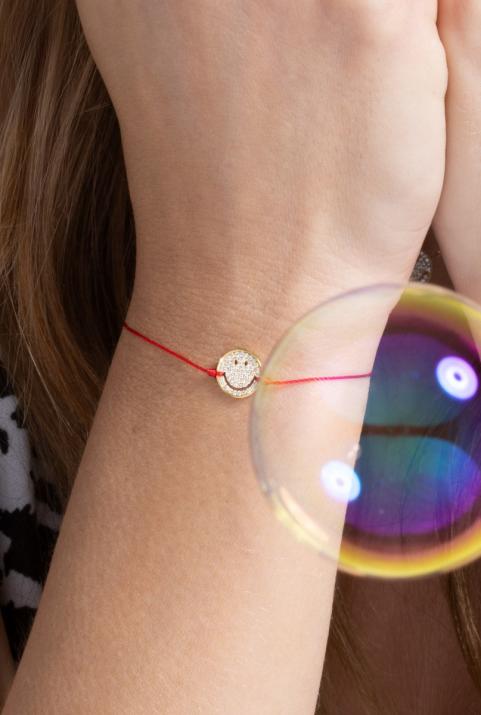 Bracelet fil smiley or jaune pavé diamants - Redline - 0++