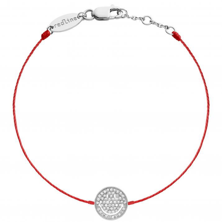 Bracelet fil smiley or blanc pavé diamants - Redline - 0++
