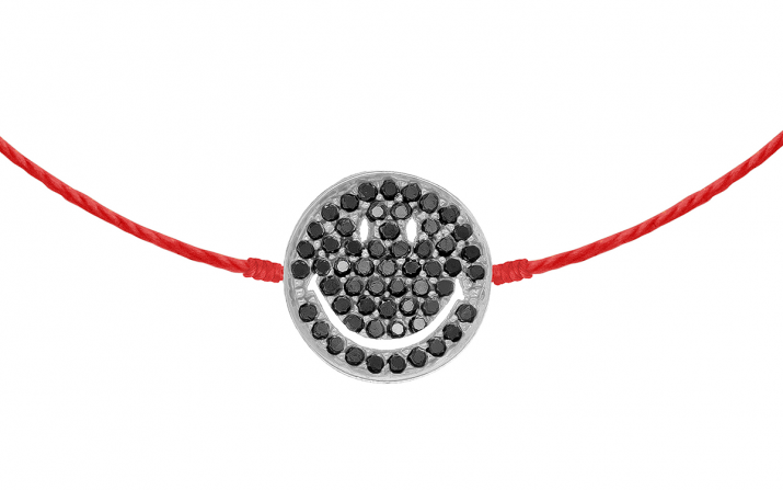 Bracelet fil smiley or blanc pavé diamants noirs - Redline - 0++