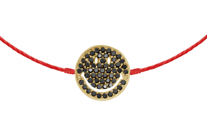 Bracelet fil smiley or jaune pavé diamants noirs - Redline - 0++