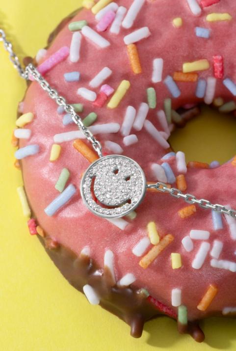 Bracelet chaîne smiley or blanc pavé diamants - Redline - 0++