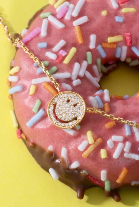 Bracelet chaîne smiley or jaune pavé diamants - Redline - 0++