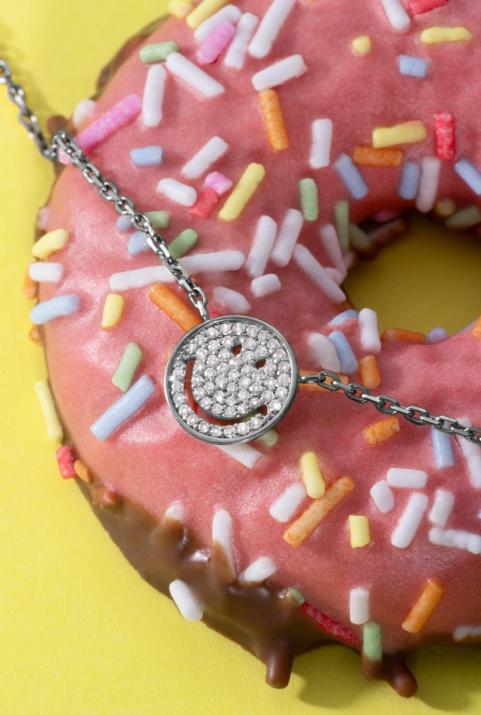 Bracelet chaîne smiley or noir pavé diamants - Redline - 0++