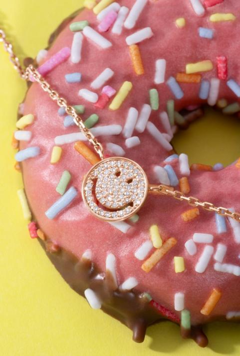 Bracelet chaîne smiley or rose pavé diamants - Redline - 0++