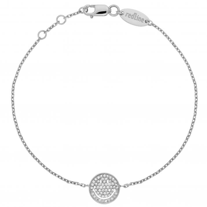 Bracelet chaîne smiley or blanc pavé diamants - Redline - 0++