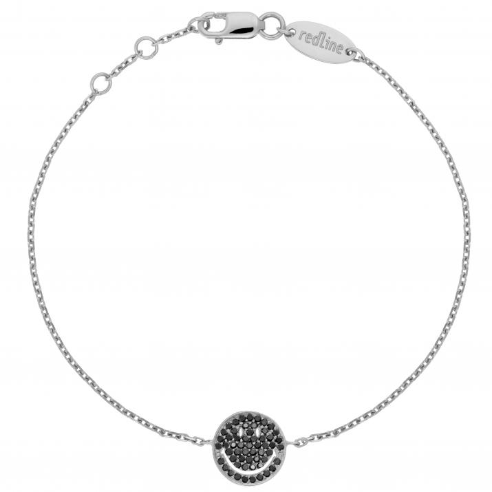 Bracelet chaîne smiley or blanc pavé diamants noirs - Redline - 0++
