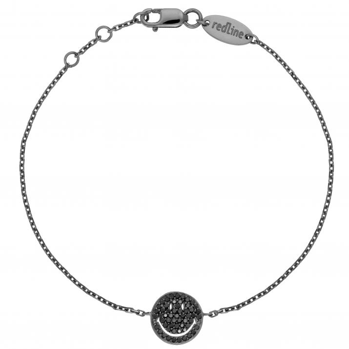 Bracelet chaîne smiley or noir pavé diamants noirs - Redline - 0++