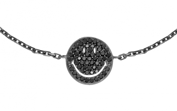 Bracelet chaîne smiley or noir pavé diamants noirs - Redline - 0++