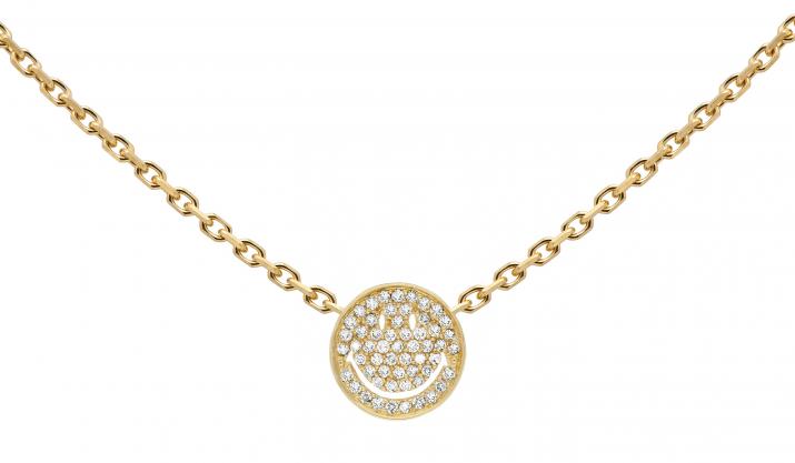 Collier chaîne smiley or jaune pavé diamants - Redline - 0++