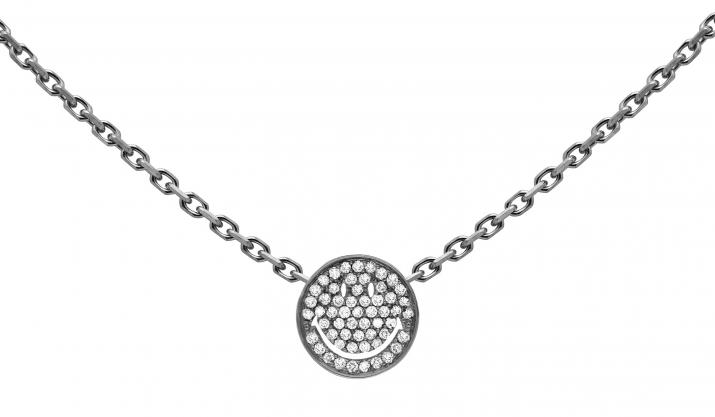 Collier chaîne smiley or noir pavé diamants - Redline - 0++