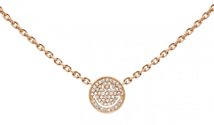 Collier chaîne smiley or rose pavé diamants - Redline - 0++