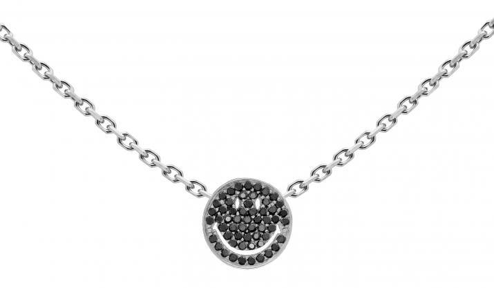 Collier chaîne smiley or blanc pavé diamants noirs - Redline - 0++