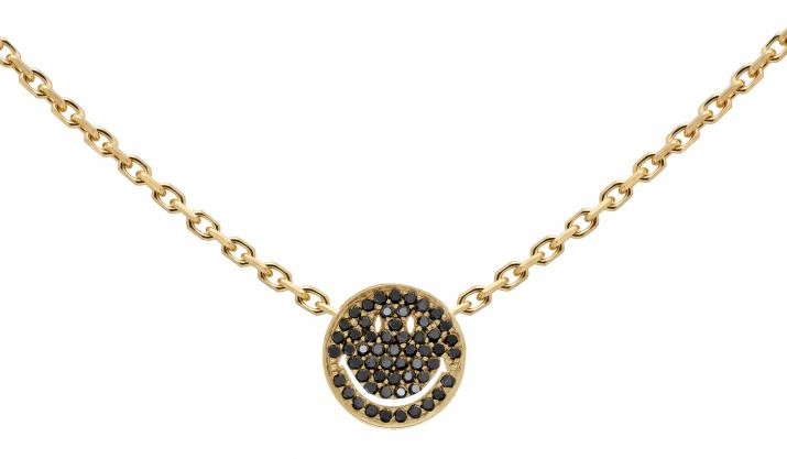 Collier chaîne smiley or jaune pavé diamants noirs - Redline