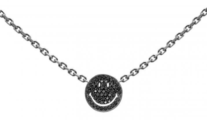 Collier chaîne smiley or noir pavé diamants noirs - Redline