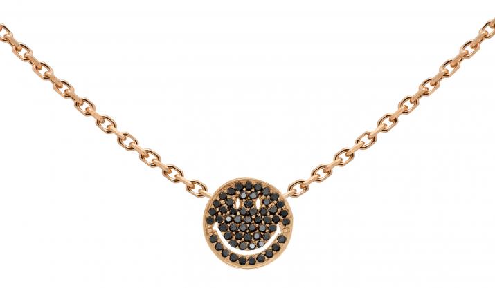 Collier chaîne smiley or rose pavé diamants noirs - Redline