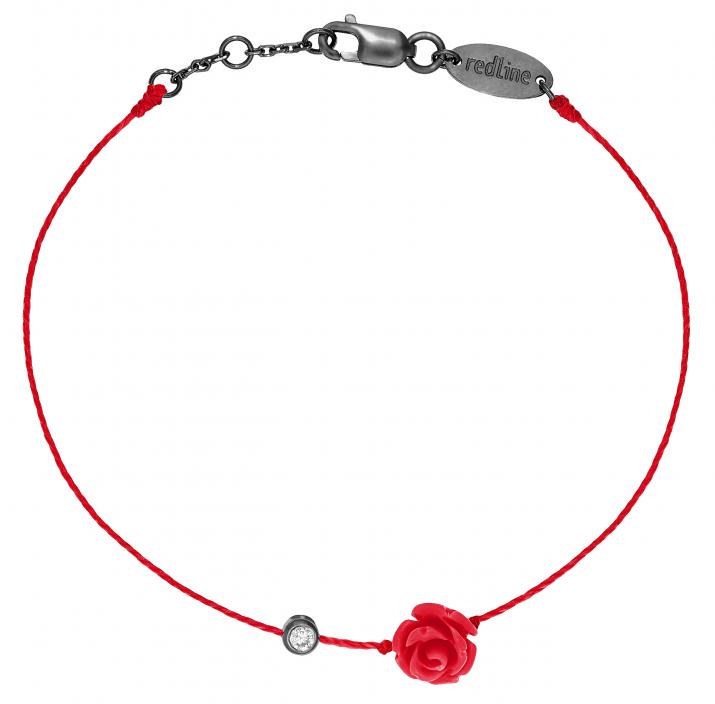 Bracelet fil avec diamant 0.05 carat en serti clos or noir fleur - Redline - 0++