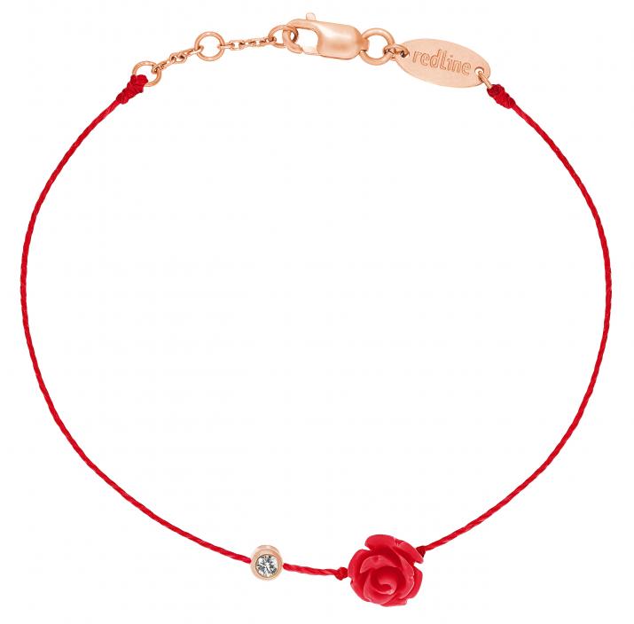 Bracelet fil avec diamant 0.05 carat en serti clos or rose fleur - Redline - 0++
