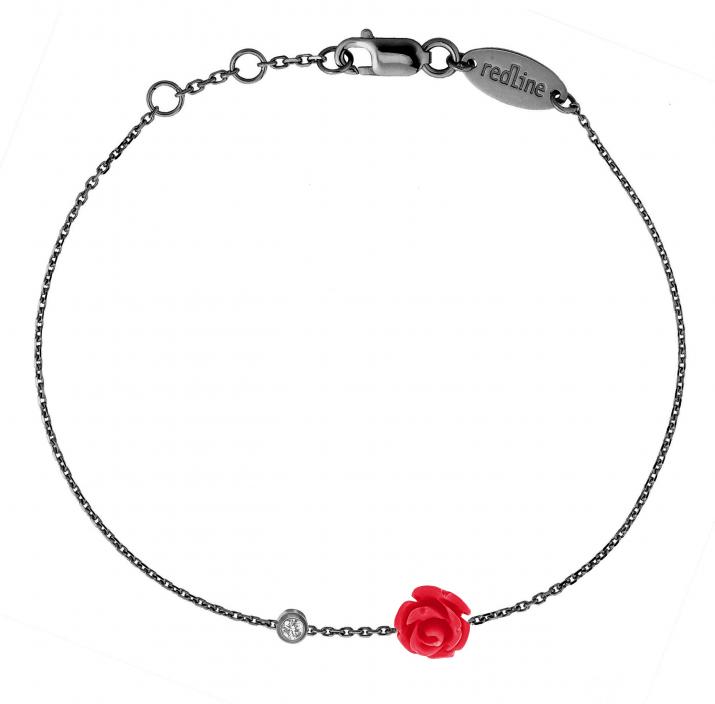 Bracelet chaîne avec diamant 0.05 carat en serti clos or noir fleur - Redline - 0++