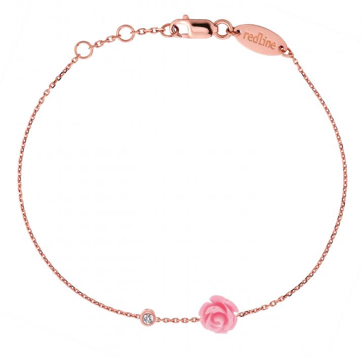Bracelet chaîne avec diamant 0.05 carat en serti clos or rose fleur - Redline - 0++