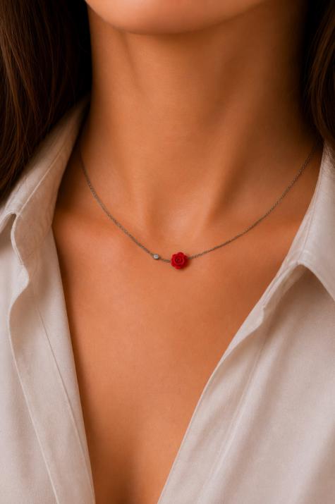 Collier chaîne avec diamant 0.05 carat en serti clos or noir fleur - Redline - 0++