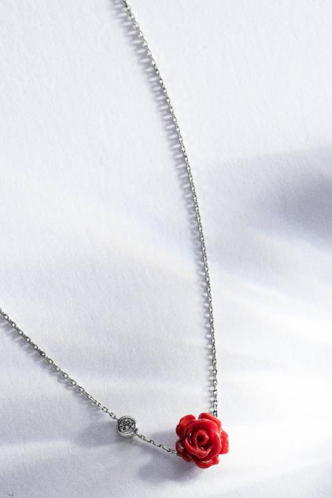 Collier chaîne avec diamant 0.05 carat en serti clos or noir fleur - Redline - 0++